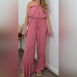 Charlotte Russe Dusty Rose Wide-Leg Jumpsuit